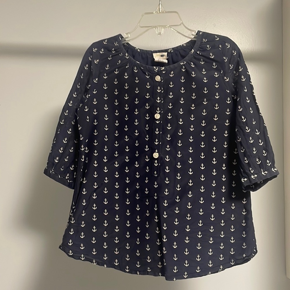 Crewcuts Navy 3/4 Top with white anchor pattern 4-5 EUC